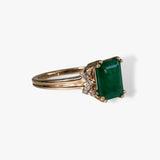 14k Rose Gold Emerald Cut Emerald and Round Cut Diamond Ring Side View