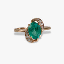 14k Rose Gold Oval Cut Emerald and Diamond Ring
