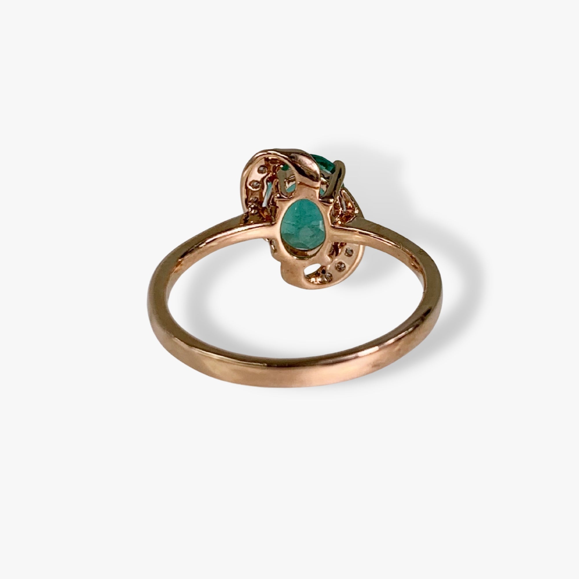14k Rose Gold Oval Cut Emerald and Diamond Ring Back View