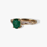 14k Rose Gold Oval Cut Emerald and Diamond Twisted Shank Ring Side View