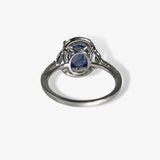 14k White Gold Cabochon Cut Blue Sapphire Diamond Halo Ring Back View