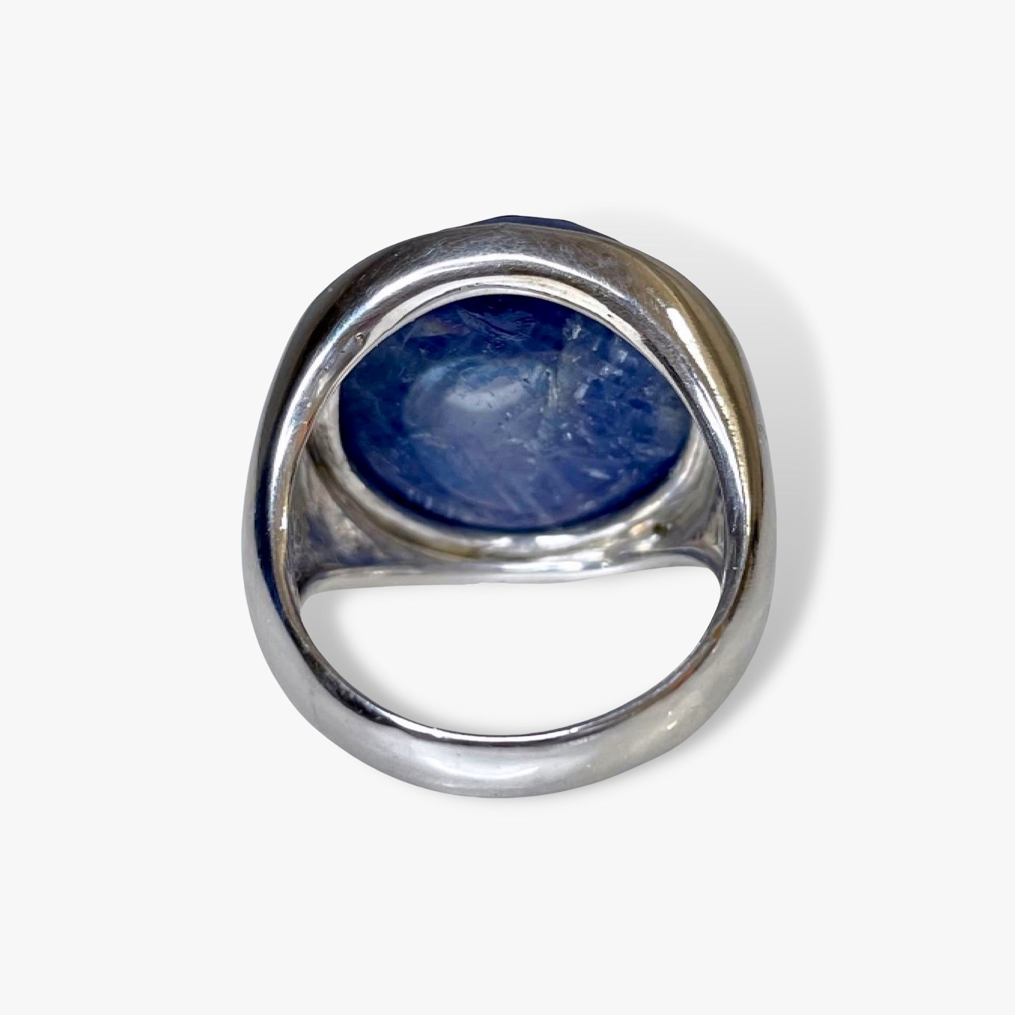 14k White Gold Carved Blue Sapphire Diamond Halo Vintage Signet Ring
