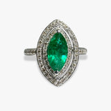 14k White Gold Marquise Cut Emerald Double Diamond Halo Ring