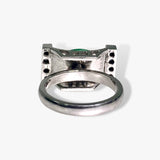 14k White Gold Marquise Cut Green Jade and Diamond Vintage Ring Back View