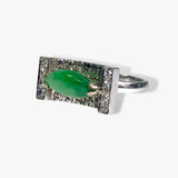 14k White Gold Marquise Cut Green Jade and Diamond Vintage Ring Side View