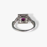 14k White Gold Oval-Shaped Ruby Diamond Double Halo Ring Back View