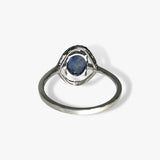 14k White Gold Oval Cut Blue Sapphire Diamond Halo Ring Back View