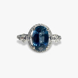 14k White Gold Oval Cut Blue Sapphire and Diamond Ring