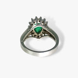 14k White Gold Pear-Shaped Emerald Diamond Halo Split Shank Vintage Ring Back View