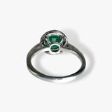 14k White Gold Round Cut Emerald Diamond Halo Ring Back View