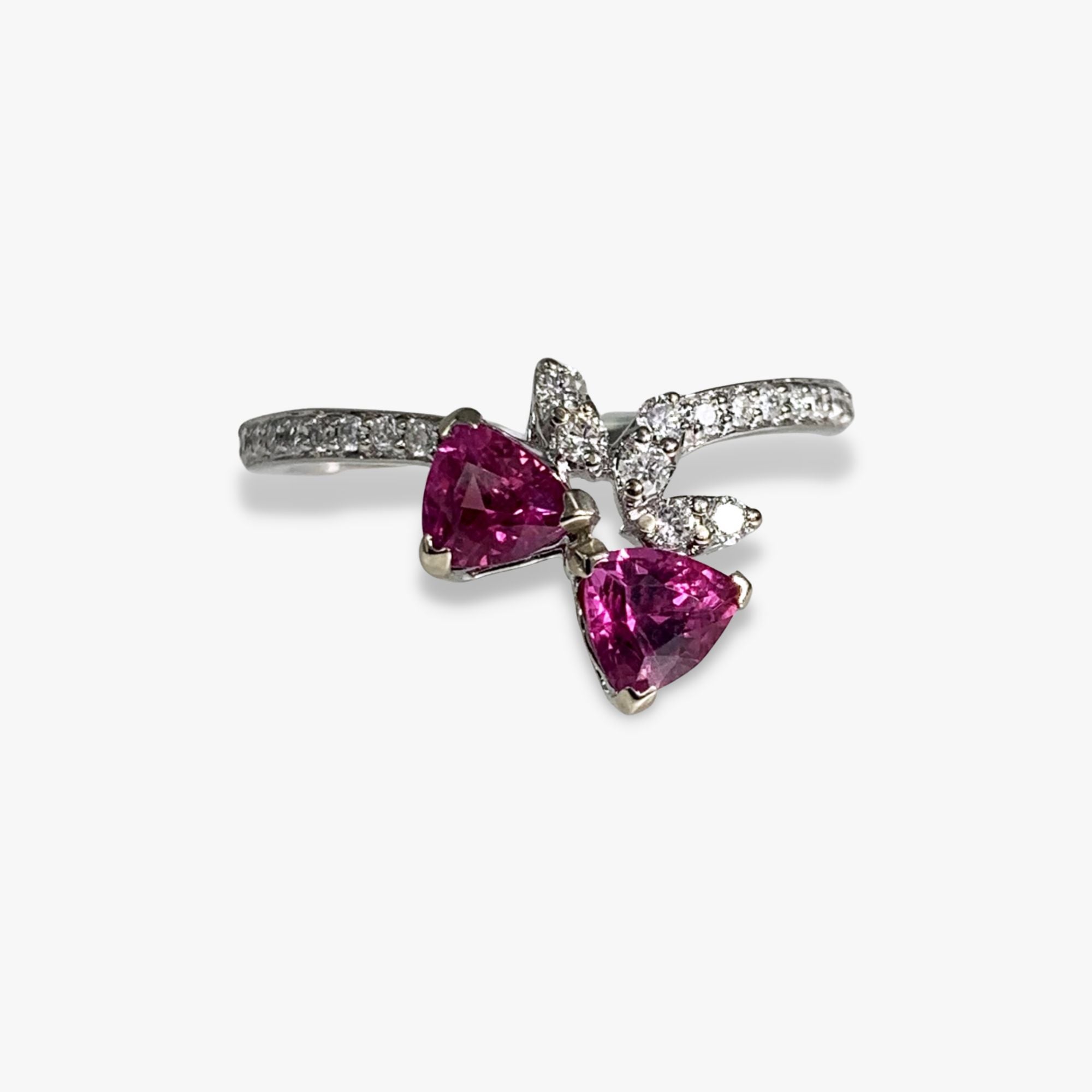 14k White Gold Trilliant Cut Ruby Diamond Accent Toi Et Moi Ring