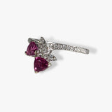 14k White Gold Trilliant Cut Ruby Diamond Accent Toi Et Moi Ring Side View
