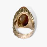 14k Yellow Gold Cabochon Cut Brown Jade High Dome Vintage Cocktail Ring Back View