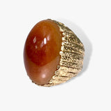 14k Yellow Gold Cabochon Cut Brown Jade High Dome Vintage Cocktail Ring Side View