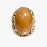 14k Yellow Gold Cabochon Cut Brown Jade Vintage Cocktail Ring