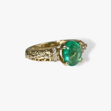 14k Yellow Gold Cabochon Cut Emerald and Diamond Ring Side View