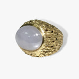 14k Yellow Gold Cabochon Cut White Imperial Jade Vintage Cocktail Ring Side View