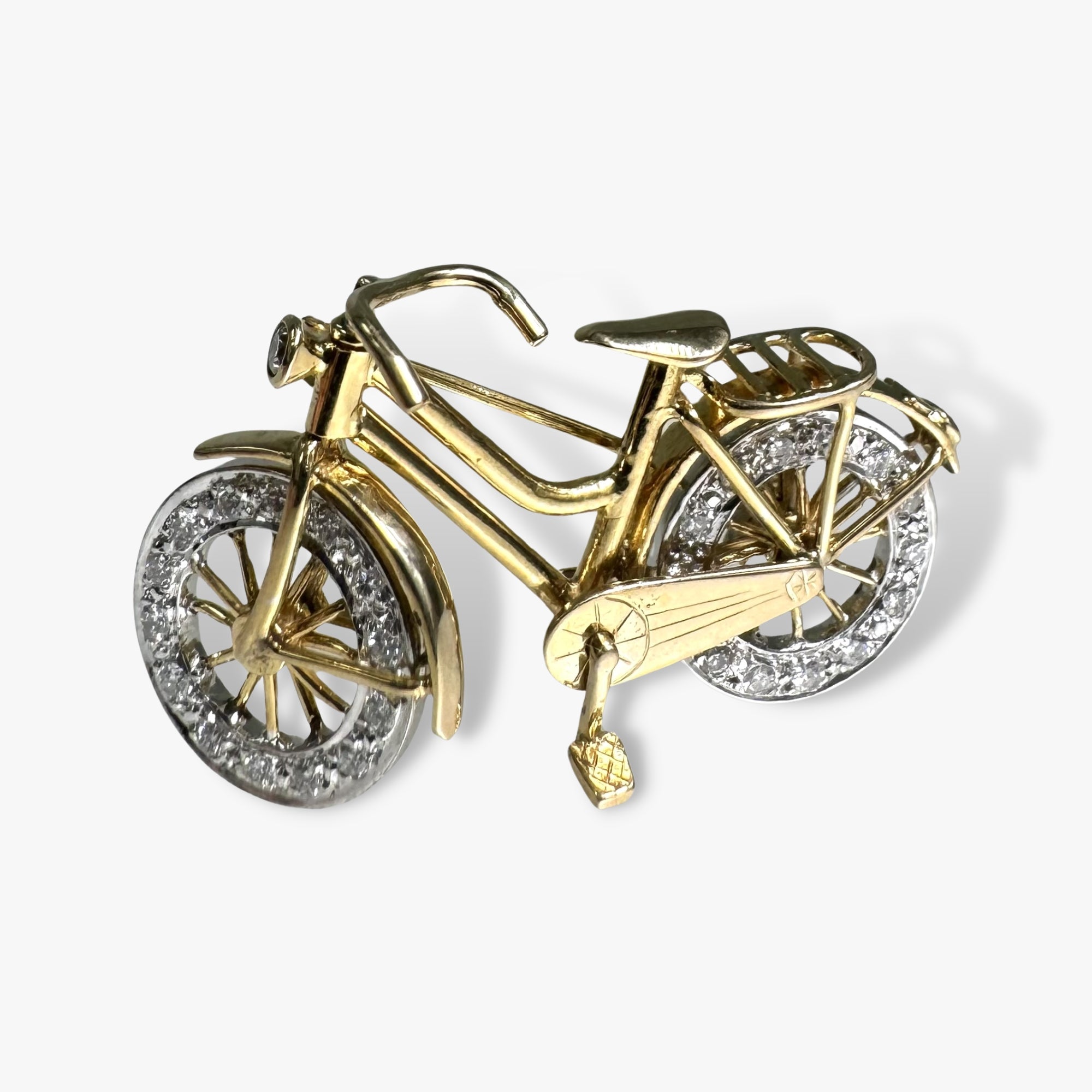 14k Yellow Gold Diamond Bicycle Vintage Brooch