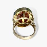 14k Yellow Gold Donut-Shaped Brown Jade and Diamond Vintage Ring Back View