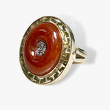 14k Yellow Gold Donut-Shaped Brown Jade and Diamond Vintage Ring Side View