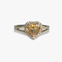 14k Yellow Gold Heart-Shaped Yellow Sapphire Diamond Halo Ring
