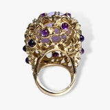 14k Yellow Gold Lavender Jade, Amethyst and Diamond Vintage Cocktail Ring Back View