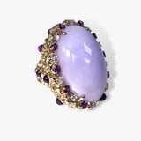 14k Yellow Gold Lavender Jade, Amethyst and Diamond Vintage Cocktail Ring Side View