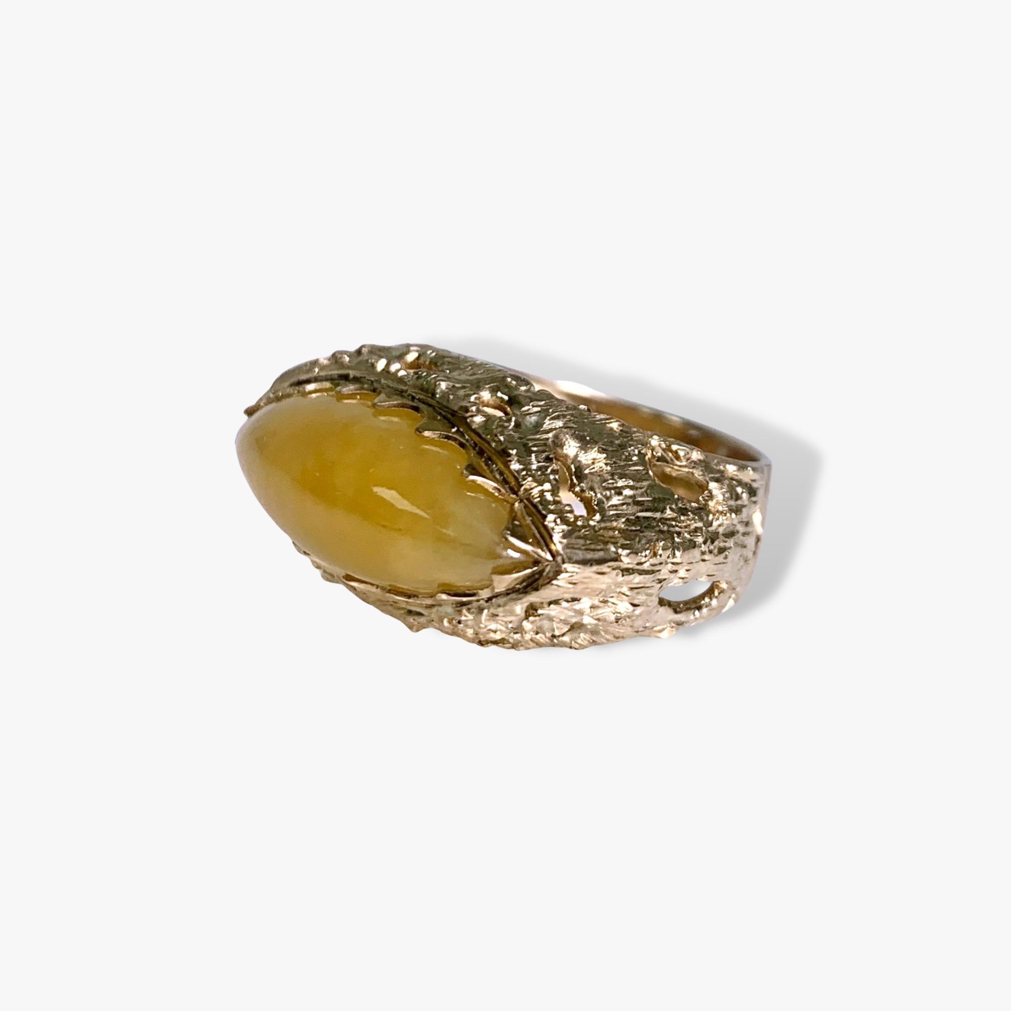 14k Yellow Gold Marquise Cut Honey Jade Vintage Cocktail Ring Side View