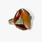 14k Yellow Gold Marquise and Pear Cut Multicolor Jade Vintage Ring Side View