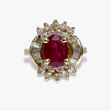 14k Yellow Gold Oval Cut Ruby and Diamond Vintage Ring