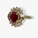 14k Yellow Gold Oval Cut Ruby and Diamond Vintage Ring Side View