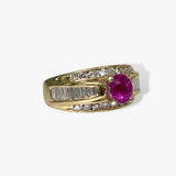 14k Yellow Gold Oval Cut Ruby and Diamond Wide Band Vintage Ring Side View