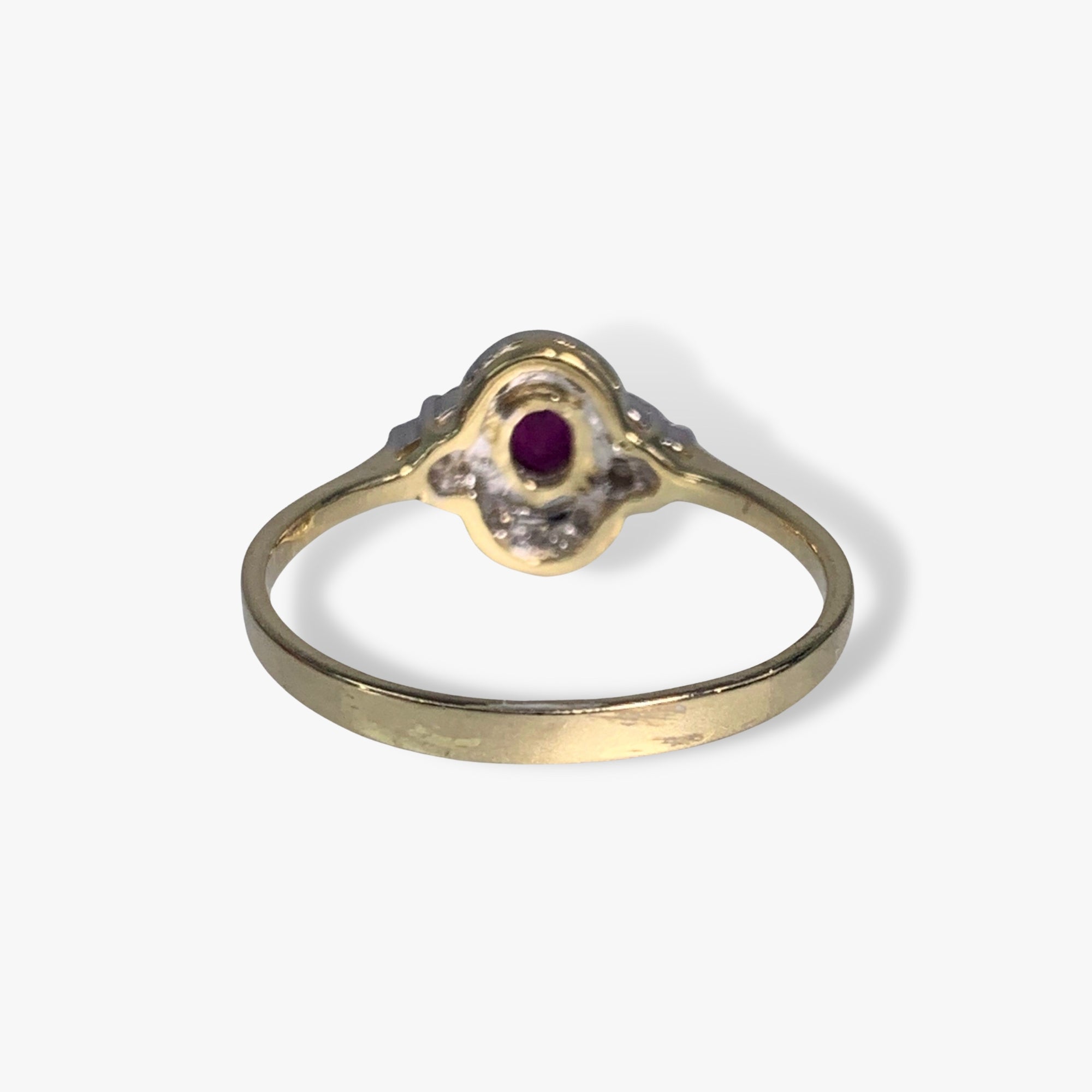 14k Yellow Gold Oval Ruby and Diamond Vintage Ring Back View