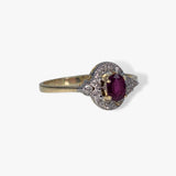 14k Yellow Gold Oval Ruby and Diamond Vintage Ring Side View