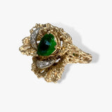 14k Yellow Gold Pear-Shaped Green Jadeite and Diamond Vintage Ring Side View