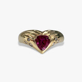 14k Yellow Gold Trillion Cut Ruby and Diamond Vintage Signet Ring