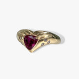 14k Yellow Gold Trillion Cut Ruby and Diamond Vintage Signet Ring Side View