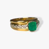 14k Yellow and White Gold Emerald and Diamond Vintage Signet Ring Side View