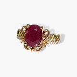 18k Rose Gold Oval Cut Ruby and Diamond Ring Side View