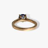 18k Rose Gold Round Cut Blue Sapphire Diamond Pavé Ring Back View