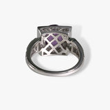 18k White Gold Cushion Cut Purple Sapphire and Diamond Ring Back View