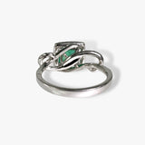 18k White Gold Emerald Cut Emerald and Diamond Halo Twisted Ring Back View