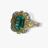 18k White Gold Emerald Cut Emerald and Diamond Ring Side View