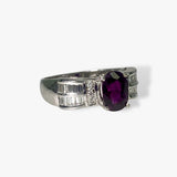 18k White Gold Oval Cut Ruby Diamond Vintage Ring Side View