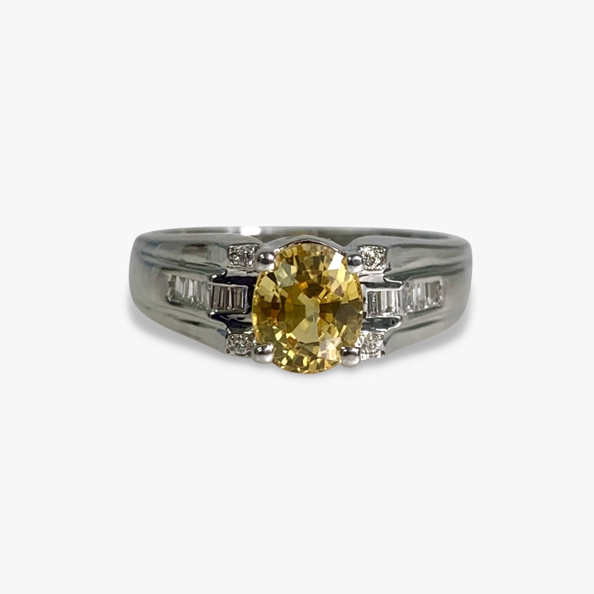 18k White Gold Oval Cut Yellow Sapphire Diamond Vintage Ring