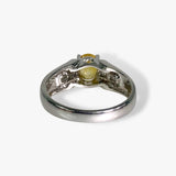 18k White Gold Oval Cut Yellow Sapphire Diamond Vintage Ring Back View