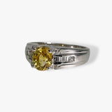 18k White Gold Oval Cut Yellow Sapphire Diamond Vintage Ring Side View