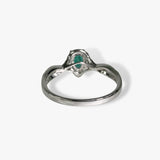 18k White Gold Pear-Shaped Emerald Diamond Halo Twisted Shank Ring Back View