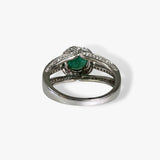 18k White Gold Round Cut Emerald Diamond Halo Triple Split Shank Ring Back View