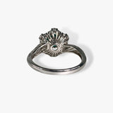 18k White Gold Round Cut Emerald and Diamond Flower Ring Back View